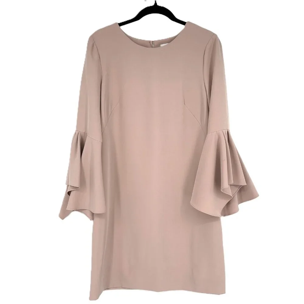 Milly Rachel Italian Cady Bell-Sleeve Shift Dress Blush Pink Size‎ 8